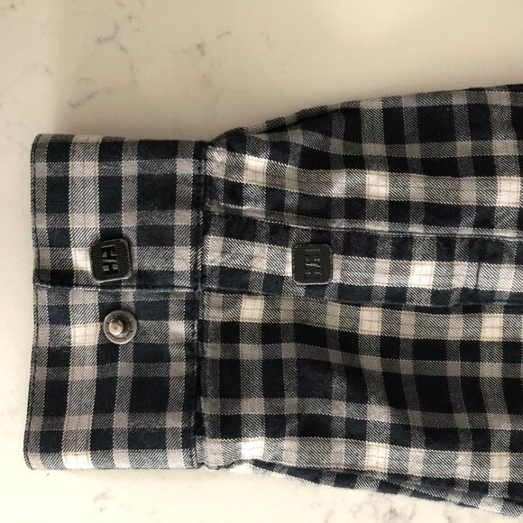 Helly Hansen Casual Cozy Snap Down Cotton Plaid Shirt Black Grey White Sz S - Picture 3 of 12